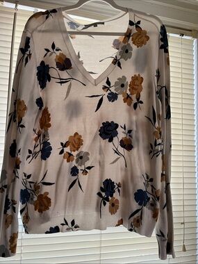 Daniel Rainn White V-Neck Sweater with Blue and Mustard Floral Print
